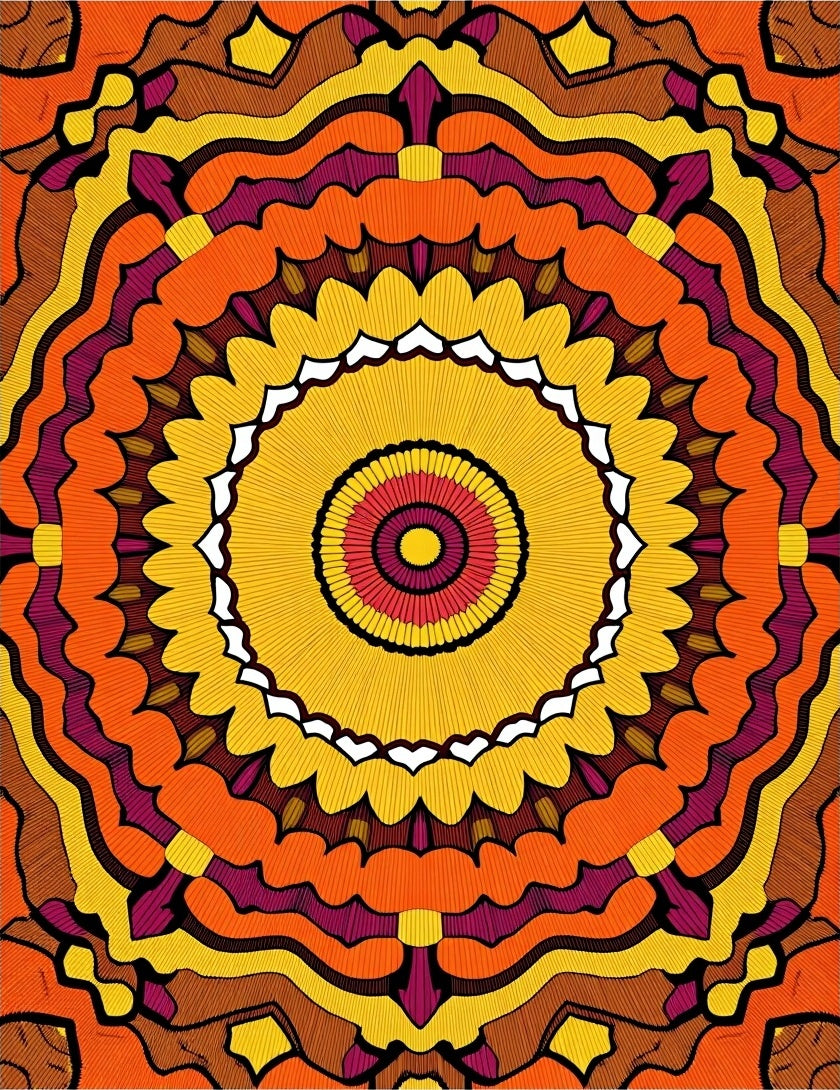 Warm Earthy Tone Sunburst Mandala Rug