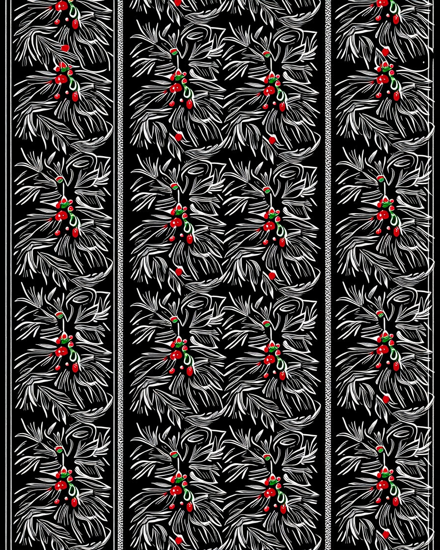 Black Red White Holly Berry Border Rug