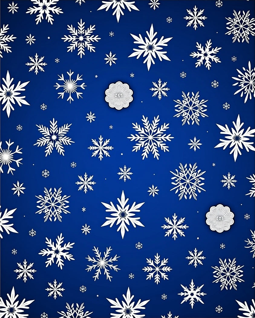 White Snowflakes Scattered Cobalt Blue Background Rug