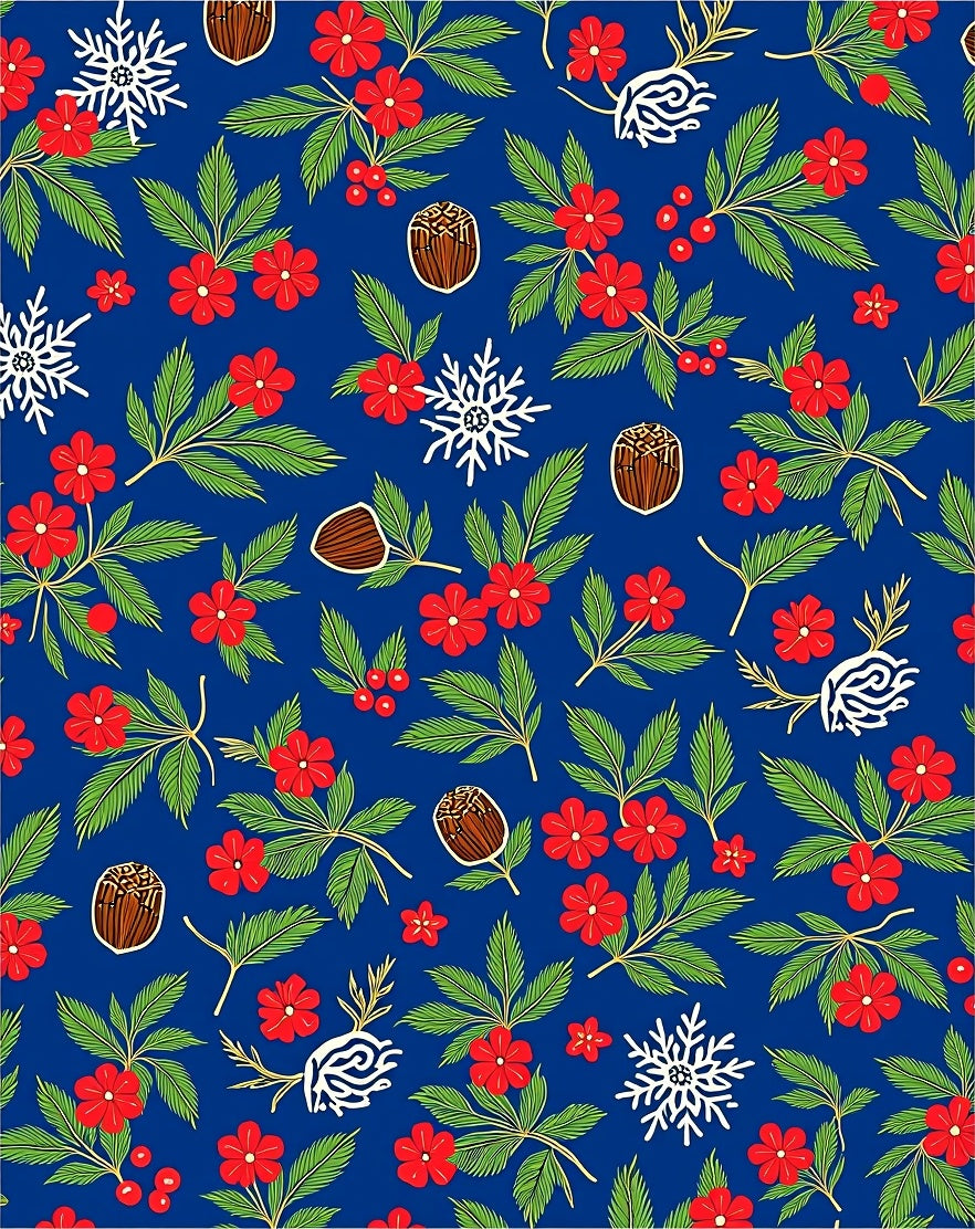 Red Floral Snowflakes And Acorns Rug