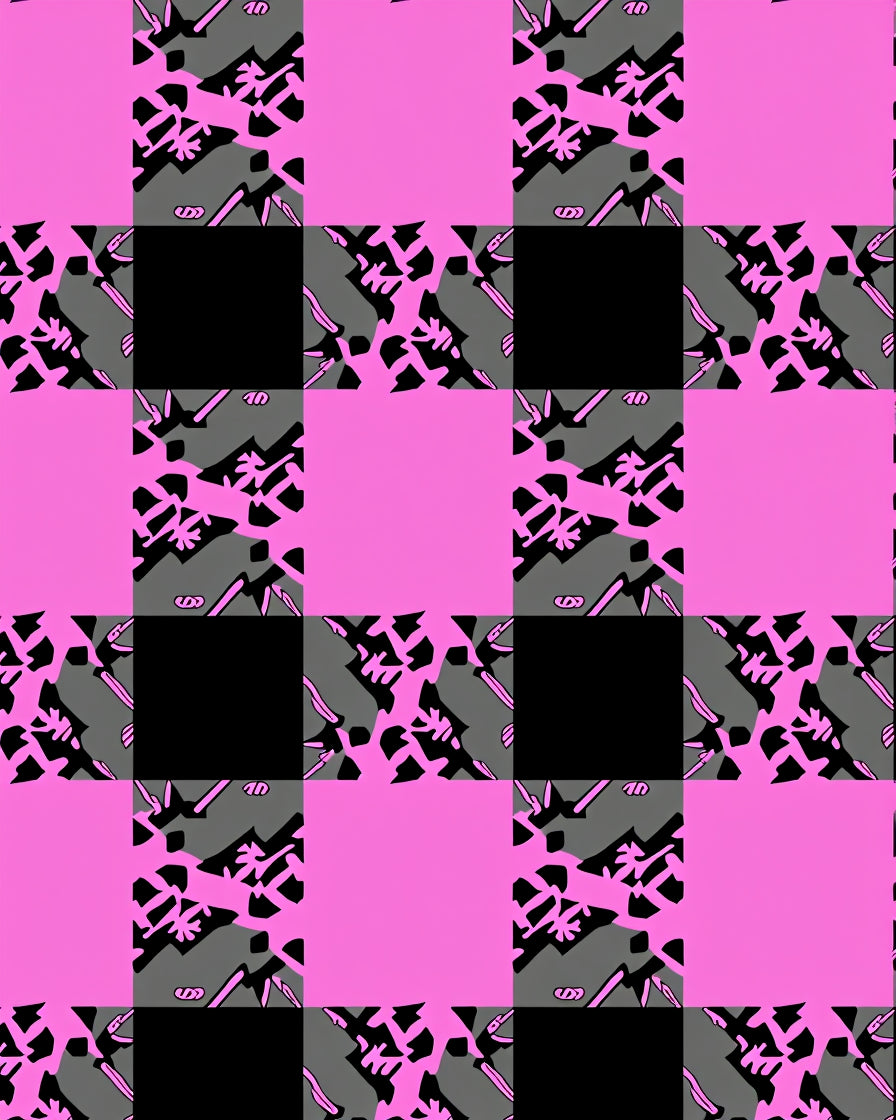 Pink Black Gray Checkered Graphic Rug