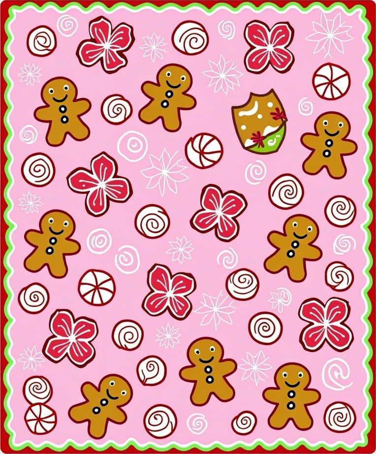 Pink Gingerbread Cookie Flower Swirl Rug