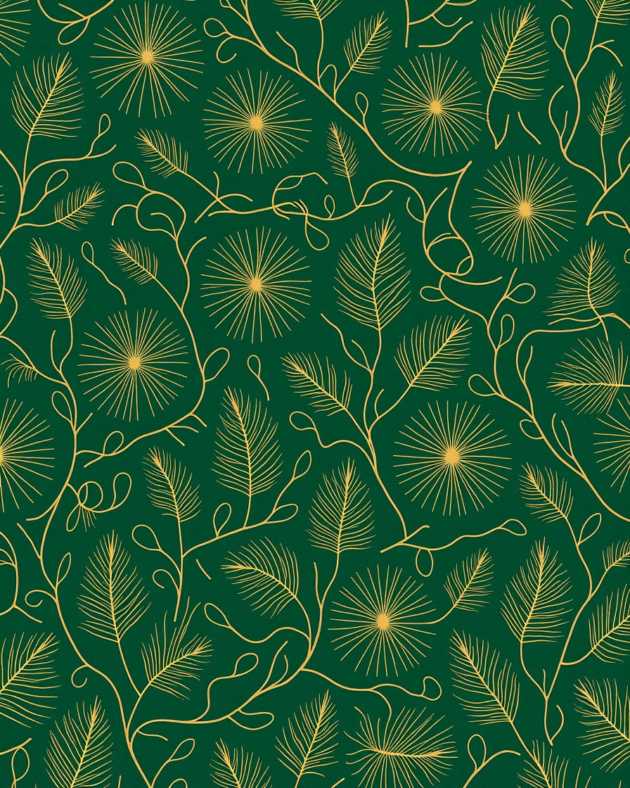 Emerald Green Golden Floral Swirl Rug