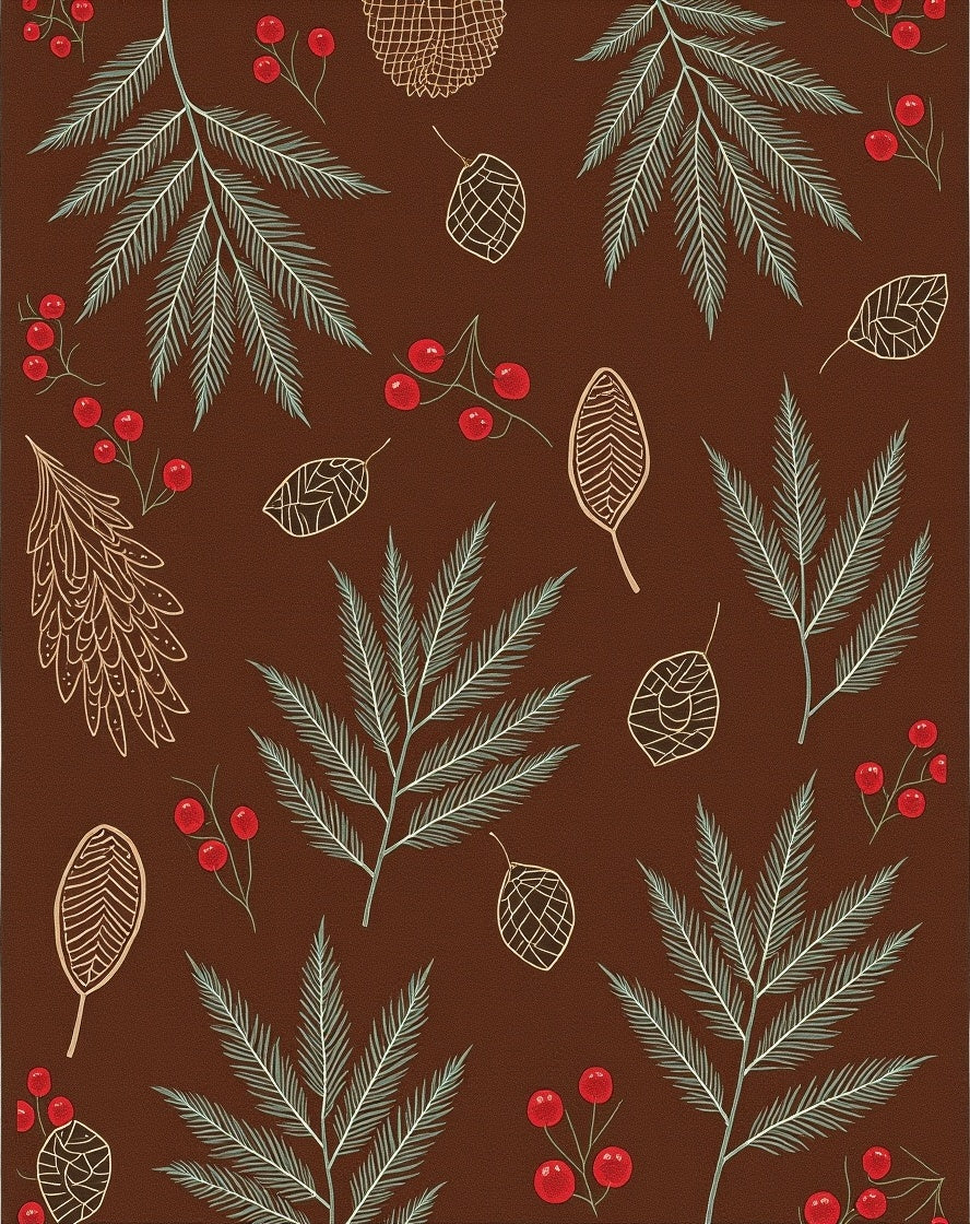 Earthy Red Leaf Berry Pinecone Scatter Rug
