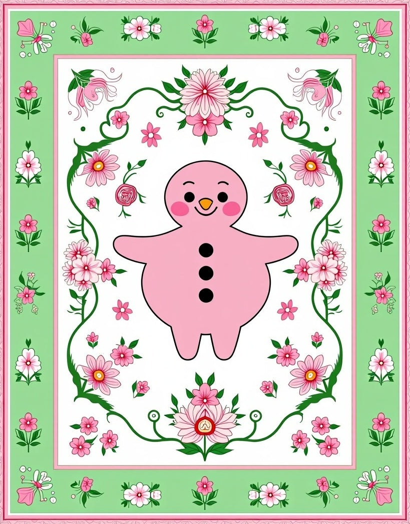 Pink Gingerbread Man Floral Border Rug