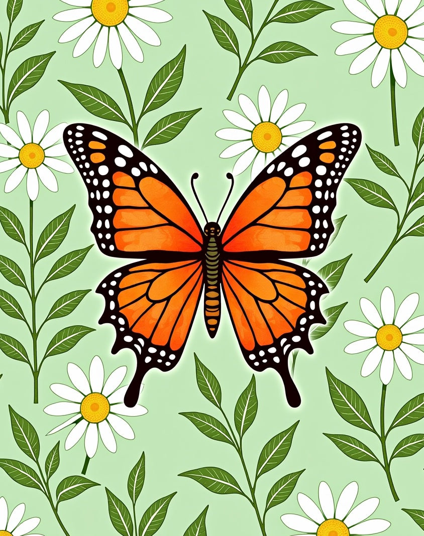 Orange Monarch Butterfly Daisy Meadow Rug