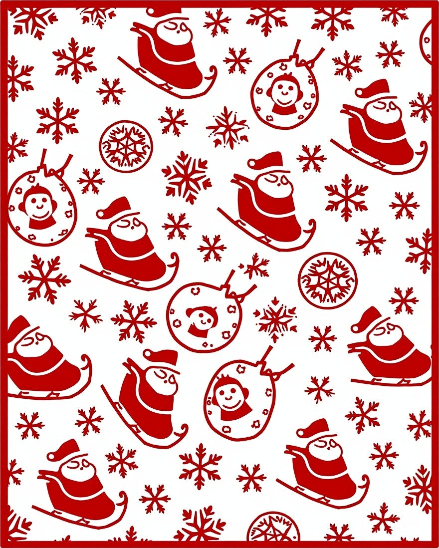 Red Santa Sleigh Snowflakes Ornaments Rug