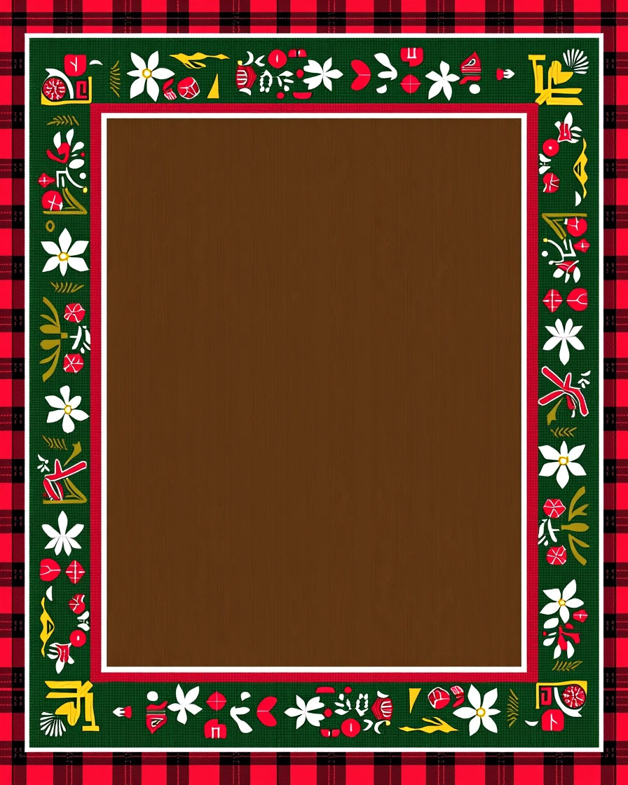 Red Black Plaid Festive Floral Border Rug
