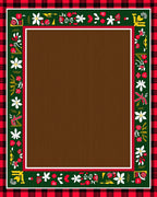 Red Black Plaid Festive Floral Border Rug