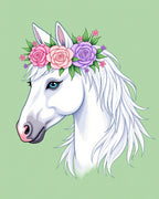 White Horse Floral Crown Pastel Roses Rug