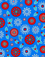 Bold Red Radial Starburst Blue Rug