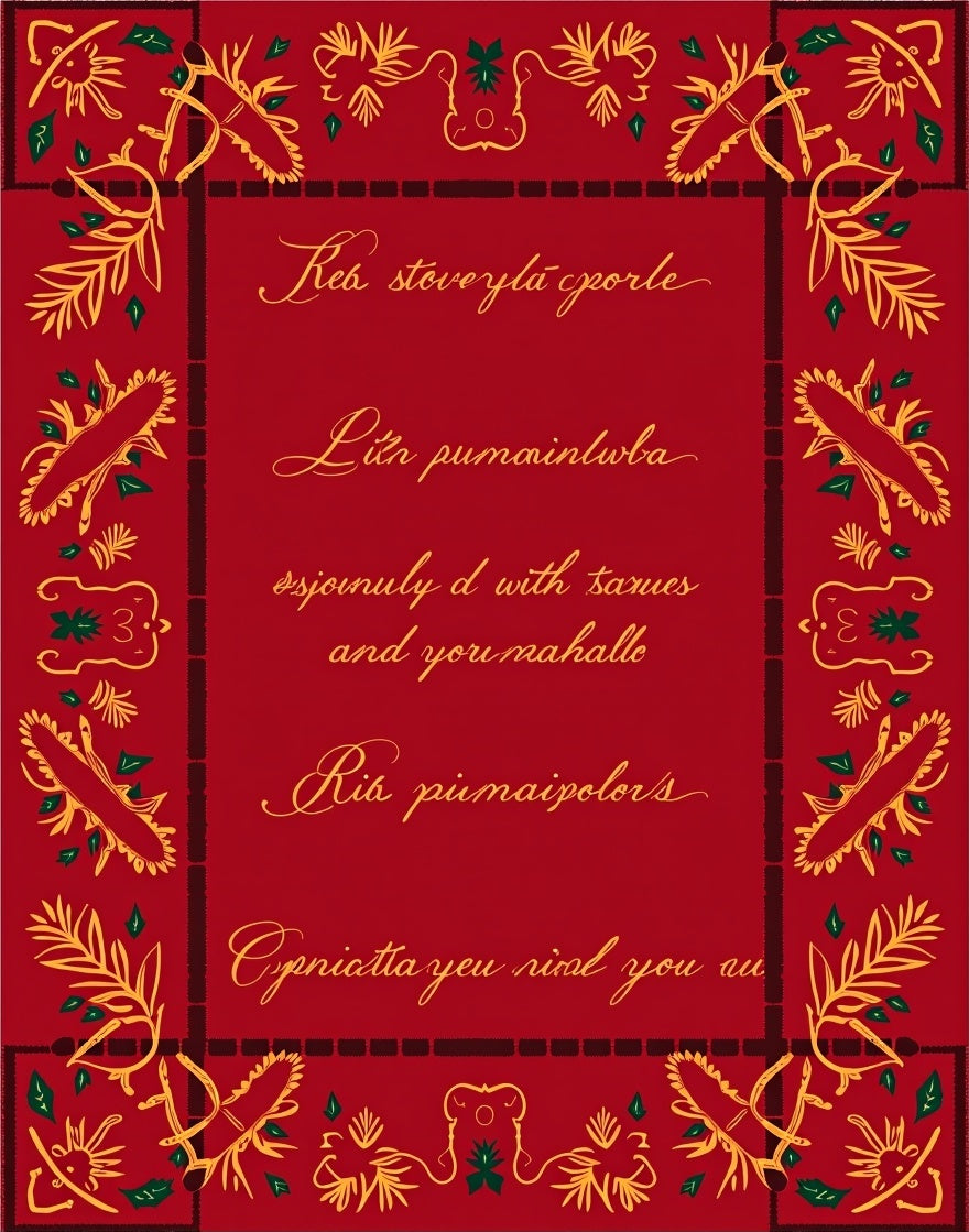 Crimson Golden Floral Border Rug