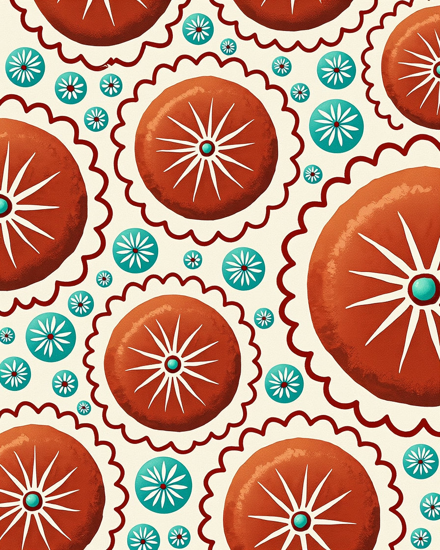 Coral Turquoise Sunburst Medallion Rug