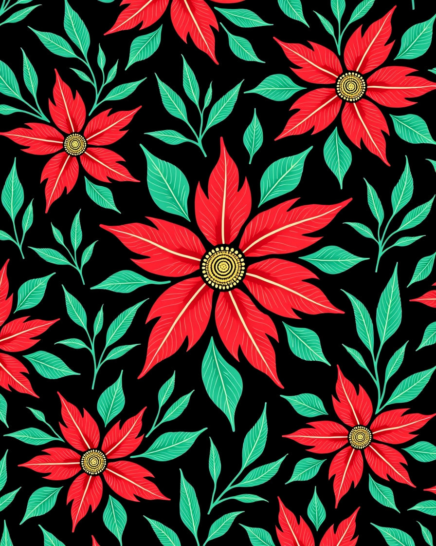 Bold Red Poinsettia Floral Statement Rug