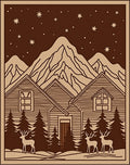 Winter Cabin Starry Night Deers Rug