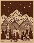 Winter Cabin Starry Night Deers Rug