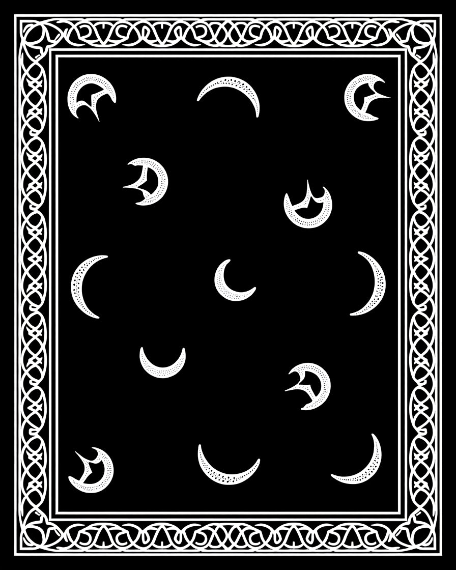 Black White Celestial Crescent Border Rug