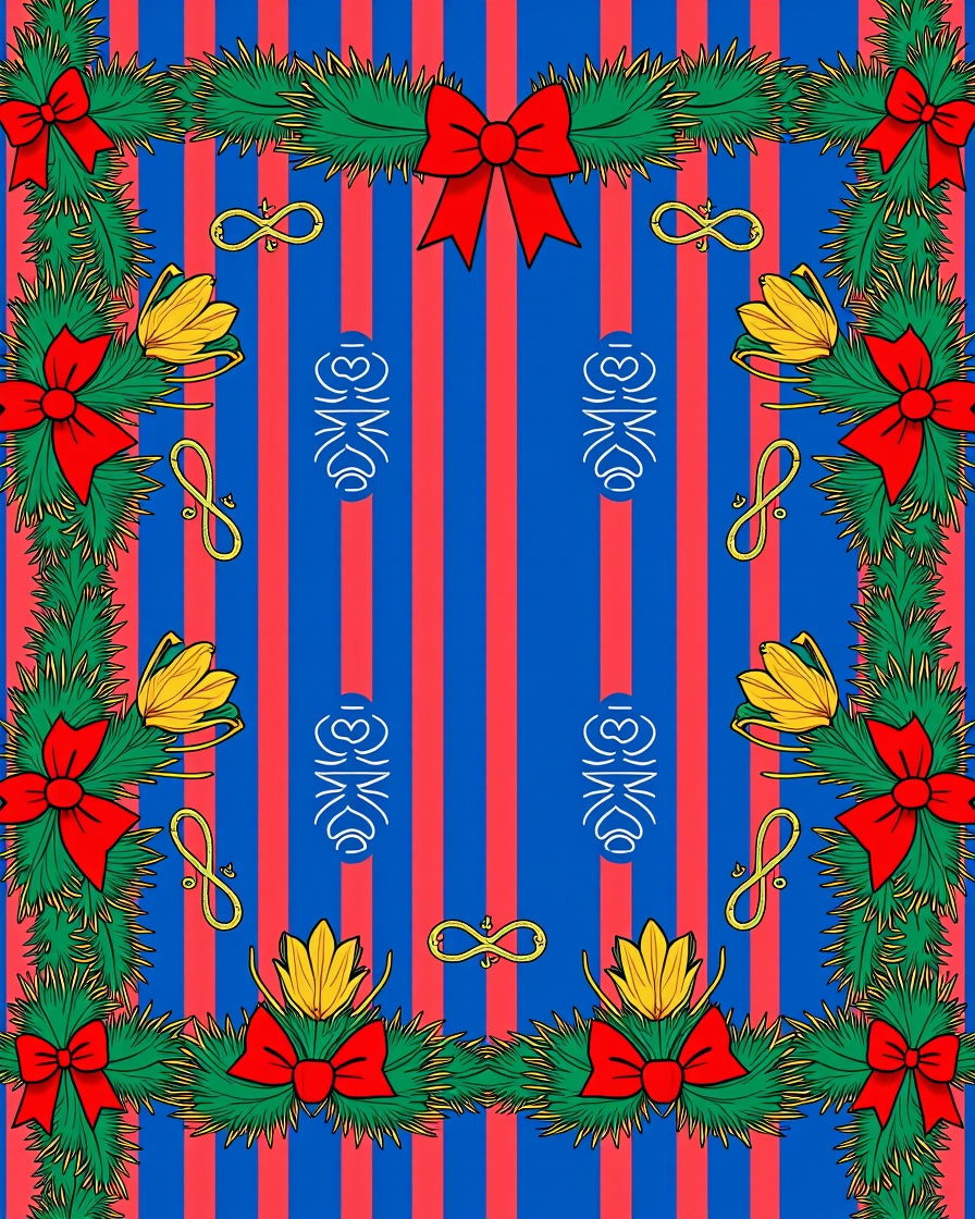 Red Blue Stripe Evergreen Garlands Rug