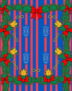 Red Blue Stripe Evergreen Garlands Rug
