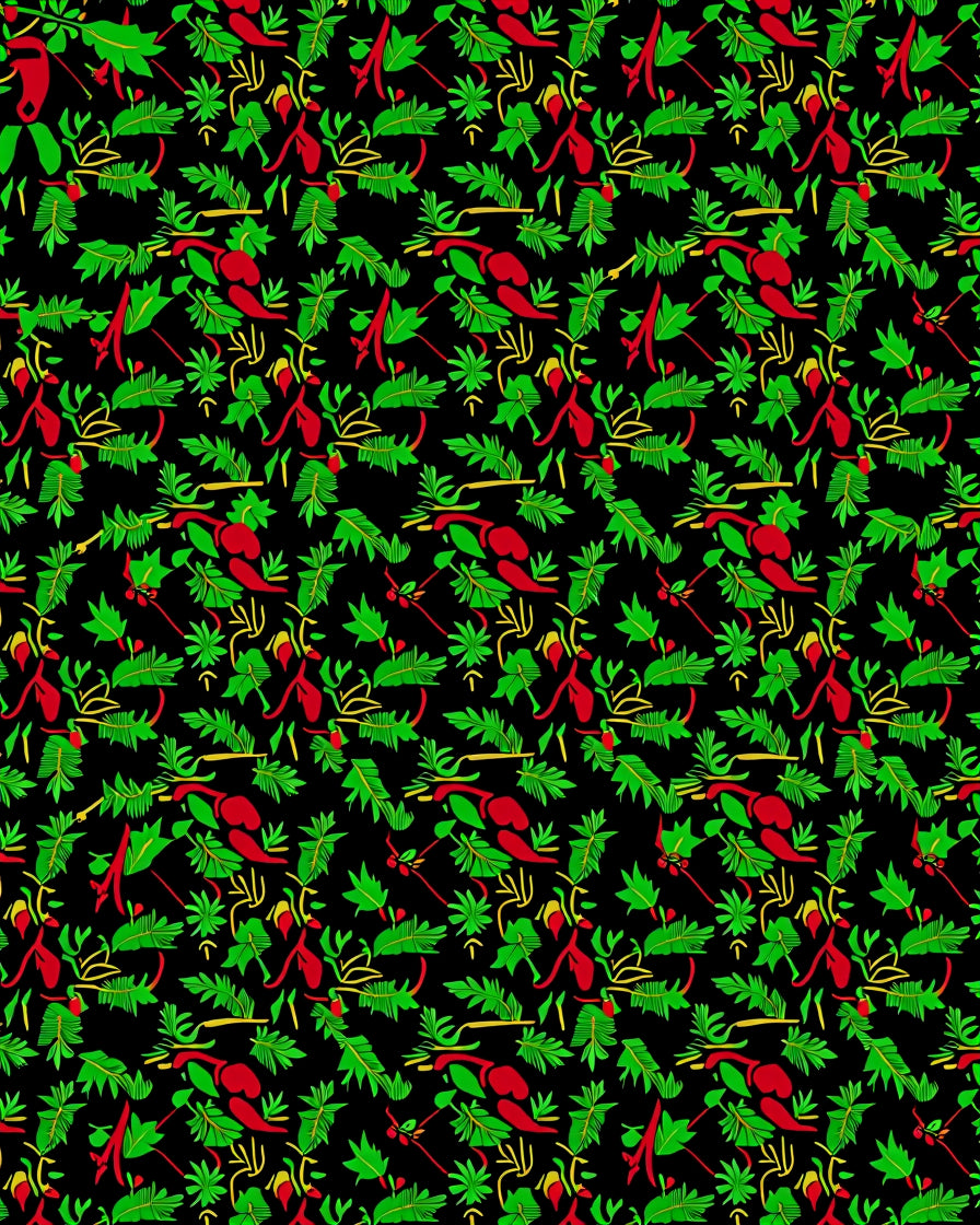 Red Green Tropical Foliage Rug