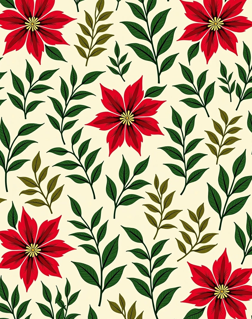 Crimson Poinsettia Foliage Cream Rug