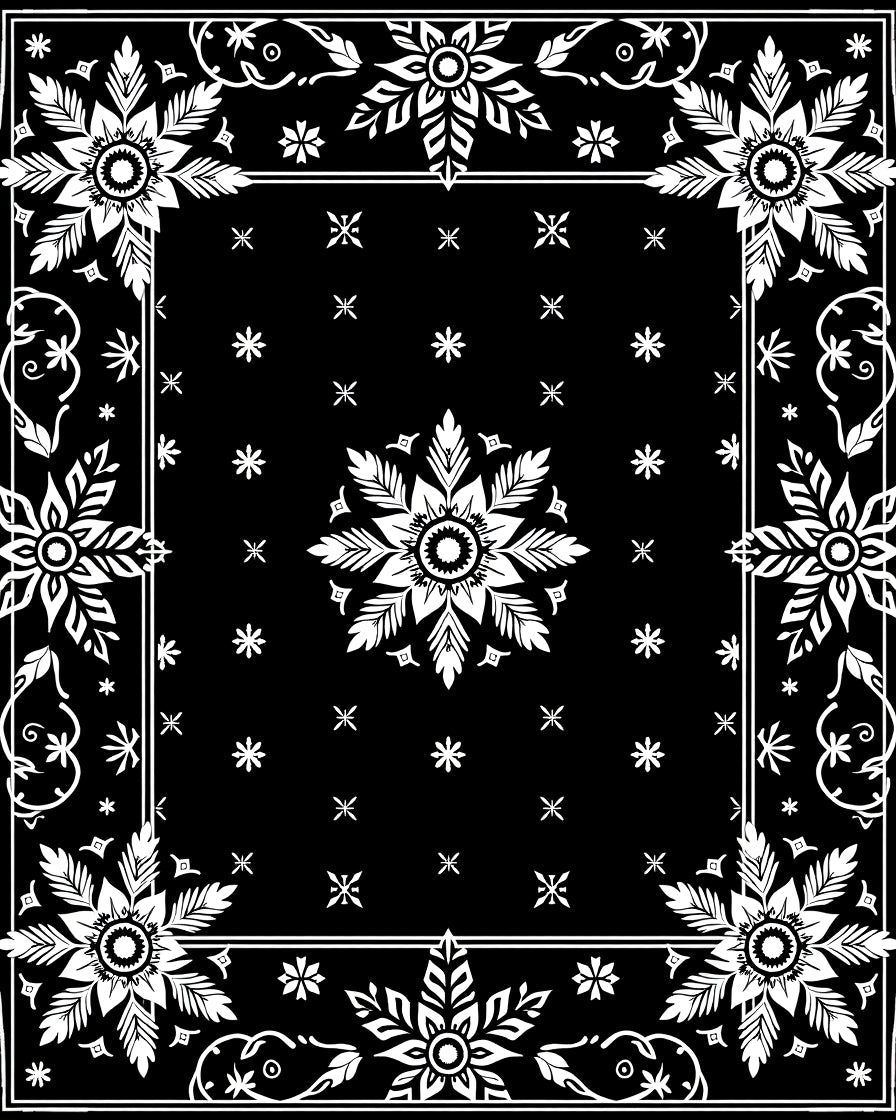 Black White Floral Medallion Border Rug