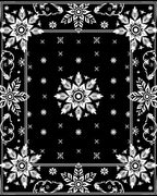 Black White Floral Medallion Border Rug