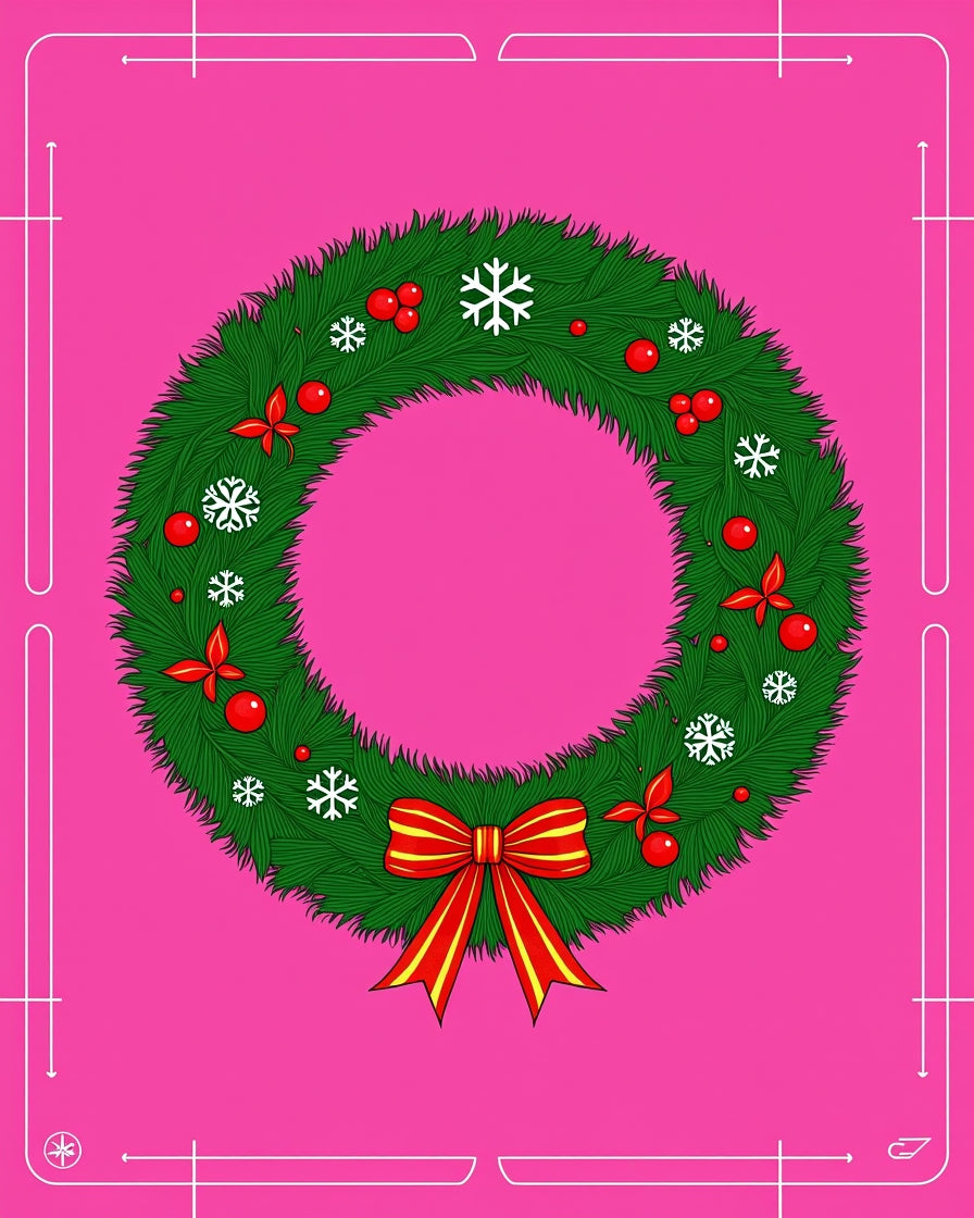 Festive Green Christmas Wreath Red Bow Rug