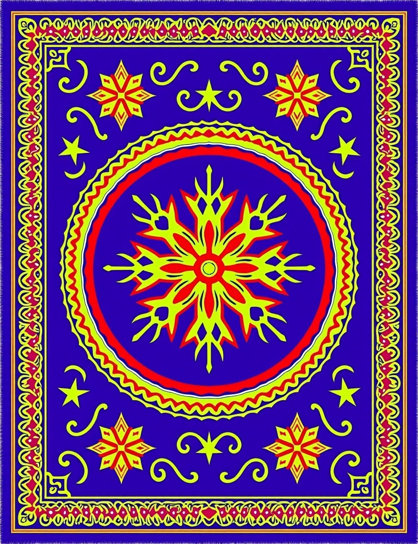 Vibrant Blue Starburst Medallion Rug