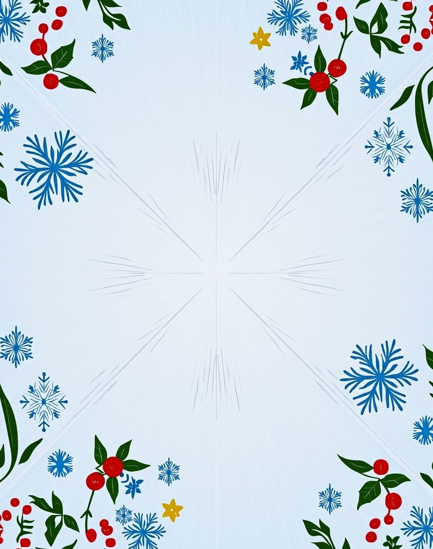 Blue Snowflake Holly Berry Accents Rug