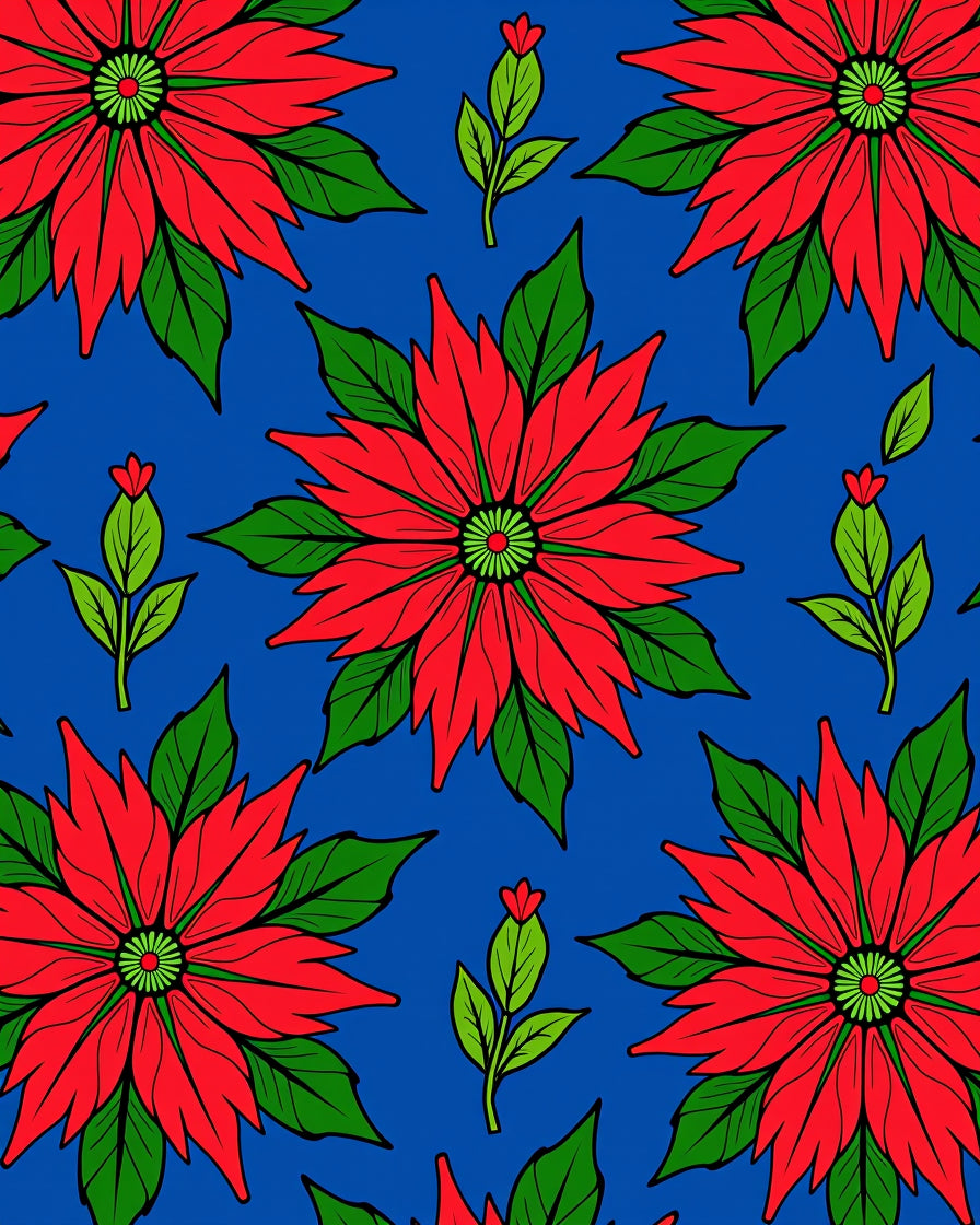 Red Floral Bloom Sapphire Background Rug