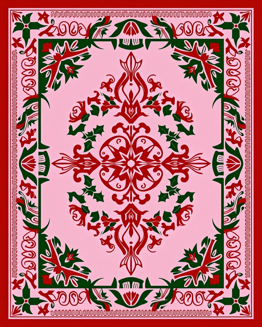 Ornate Red Green Filigree Medallion Rug