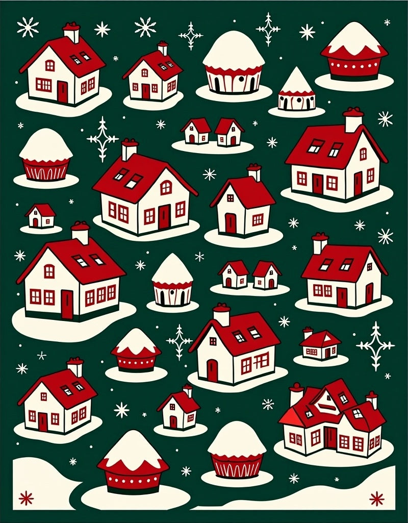 Whimsical Red And White Village Scatter Rug