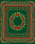 Emerald Green Red Floral Wreath Border Rug