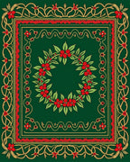 Emerald Green Red Floral Wreath Border Rug