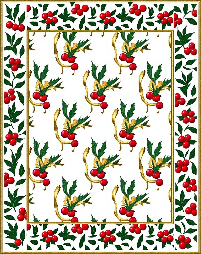 Red Holly Berry Garland Bordered Rug