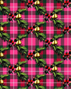 Festive Pink Green Plaid Holly Bell Rug