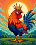 Regal Rooster Sunset Landscape Rug