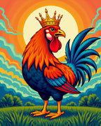 Regal Rooster Sunset Landscape Rug
