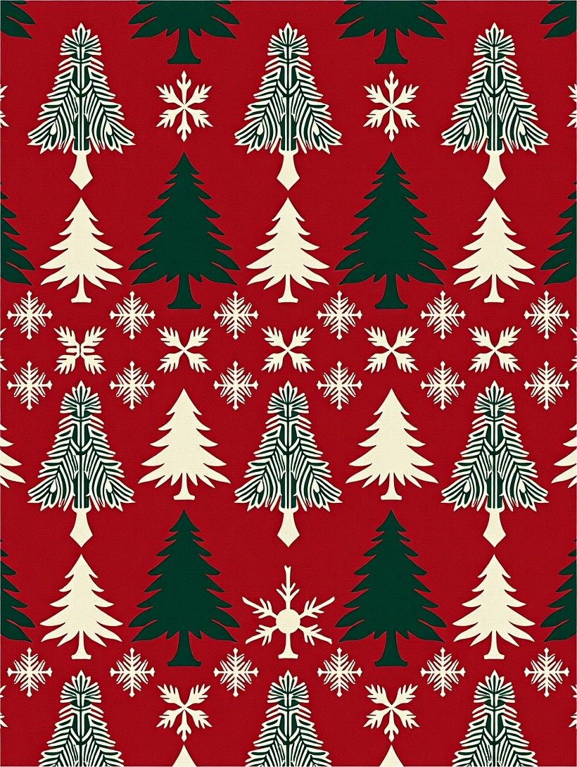Festive Red Pine and Snowflake Repeat Rug