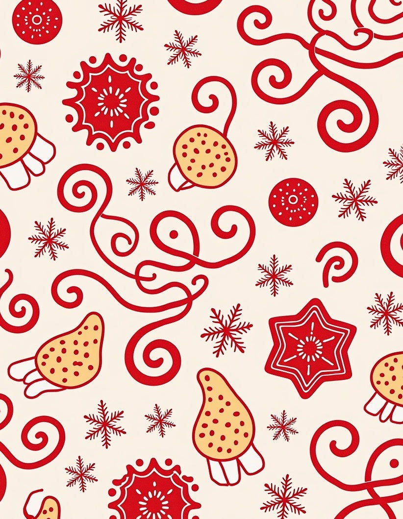 Red Snowflake Mushroom Swirl Festive Rug