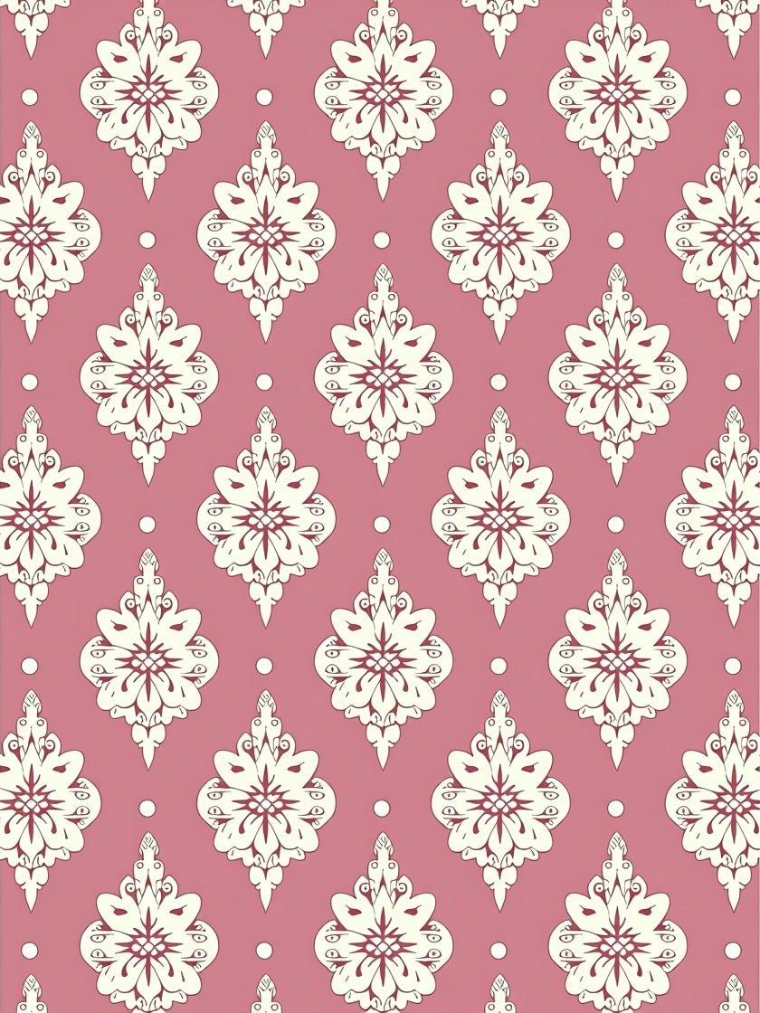 Mauve White Floral Damask Repetition Rug