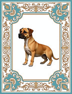 Tan Dog With Teal Ornate Border Rug
