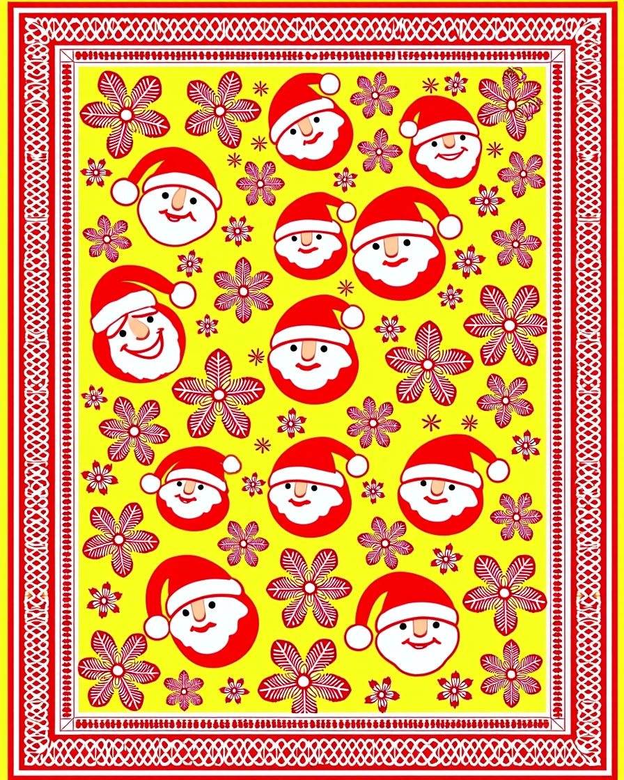 Merry Santa Claus Floral Yellow Rug