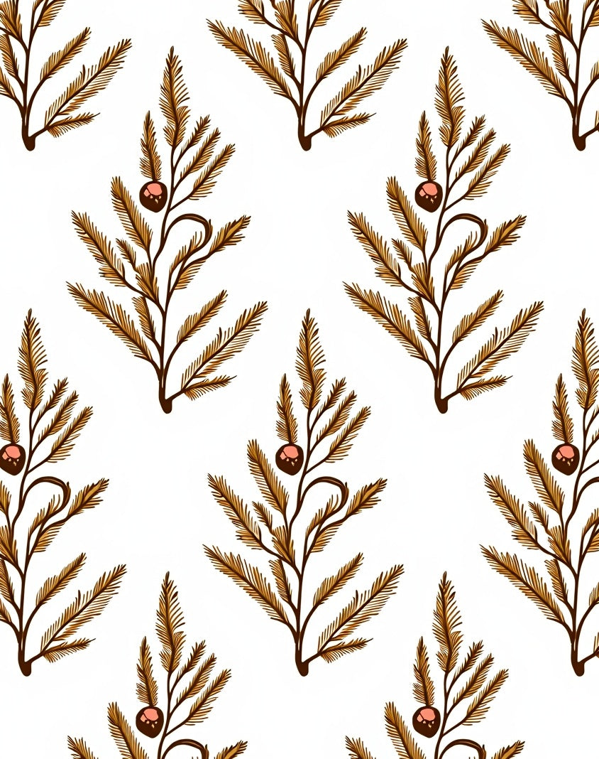 Brown Pine Branch Berry Repeat Rug