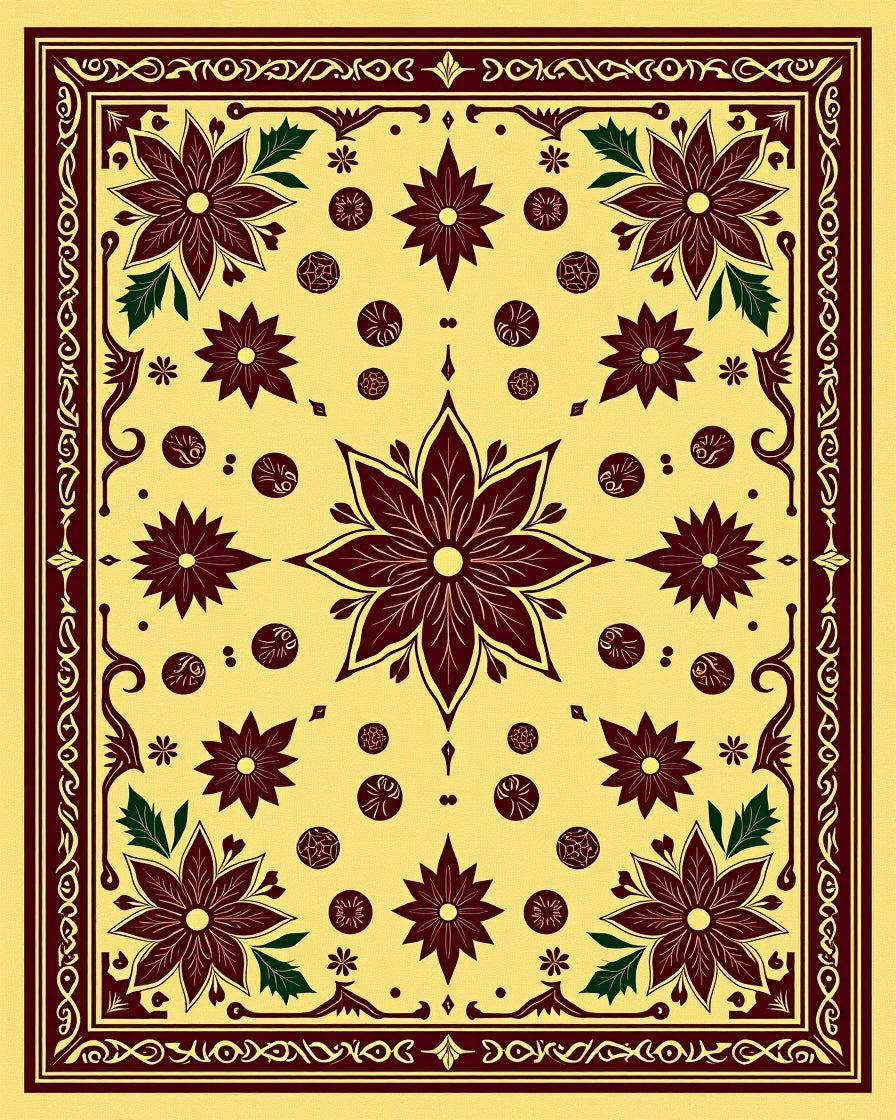 Crimson Floral Medallion Yellow Lattice Rug