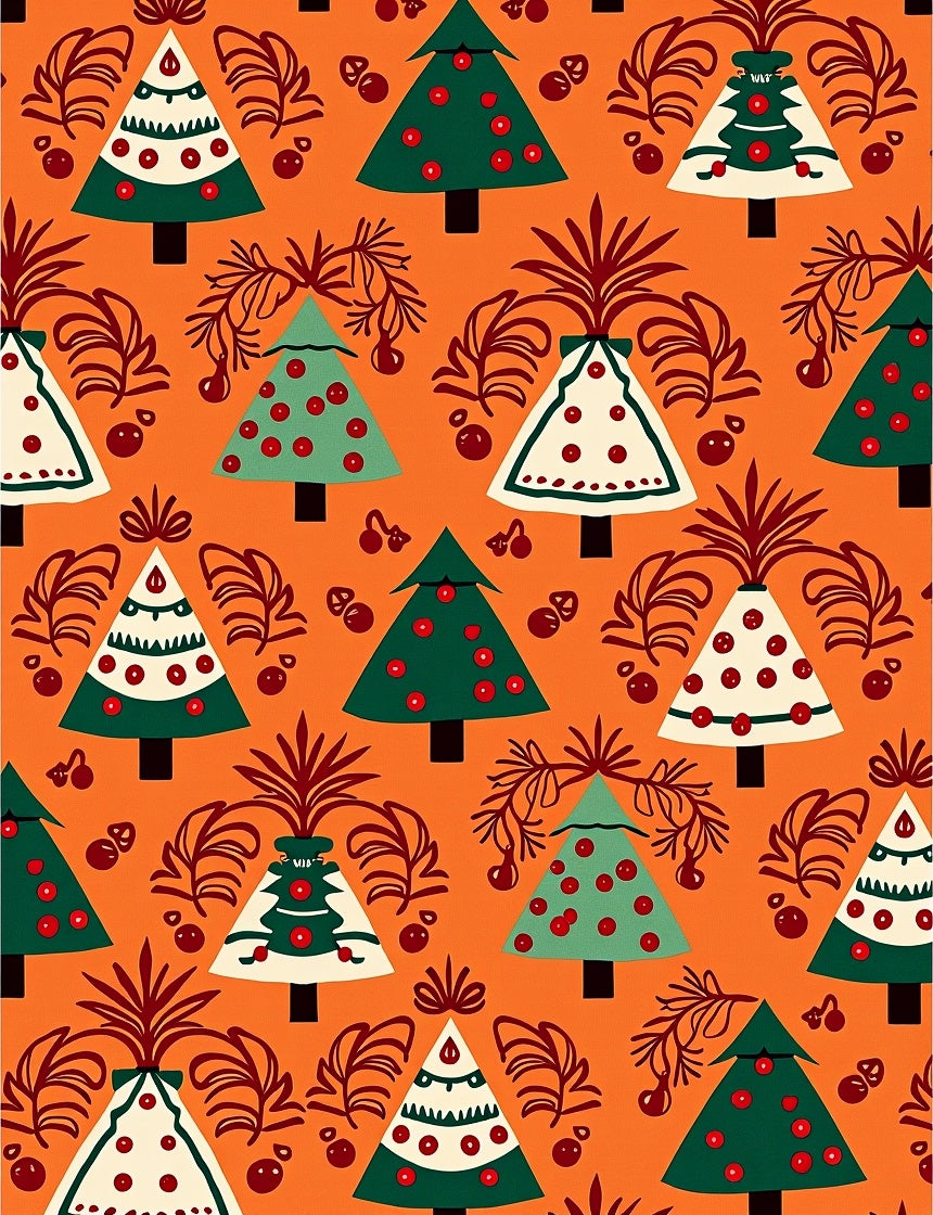 Festive Orange Evergreen Christmas Trees Rug