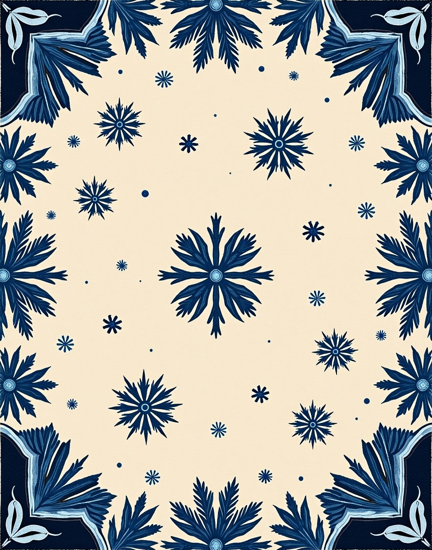 Navy Blue Floral Botanical Medallion Rug