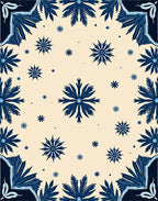 Navy Blue Floral Botanical Medallion Rug