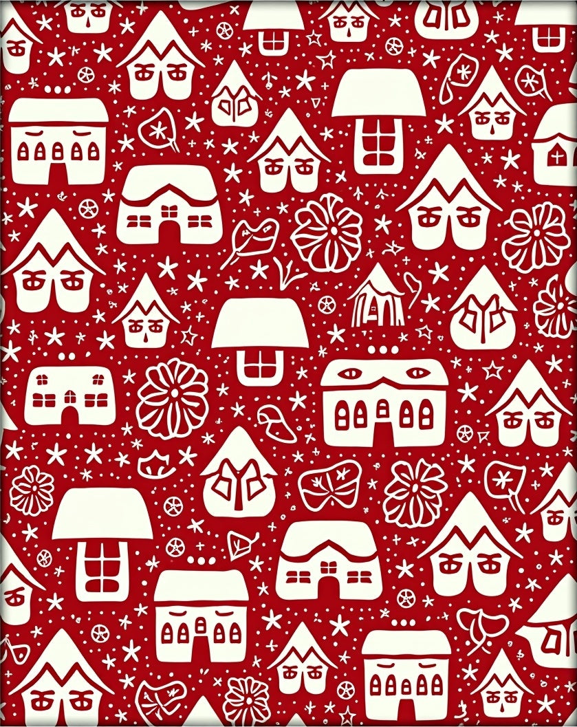 Festive Red Village Whimsical Houses Rug